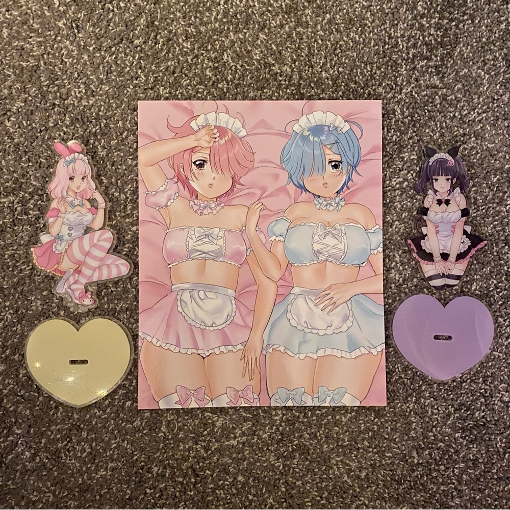 Rare Cherry Cheezy Cherrypop Discontinued Kawaii Art Print & Acrylic Stand Lot